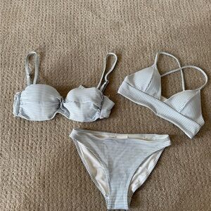 H&M White and Blue Striped Bikini Top